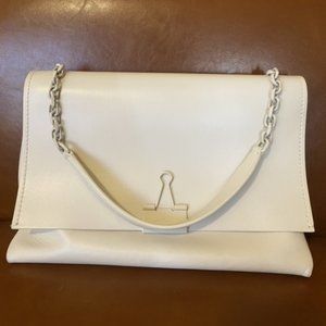 Authentic Off-White Large Binder Clip Leather Shoulder Bag with Long Strap